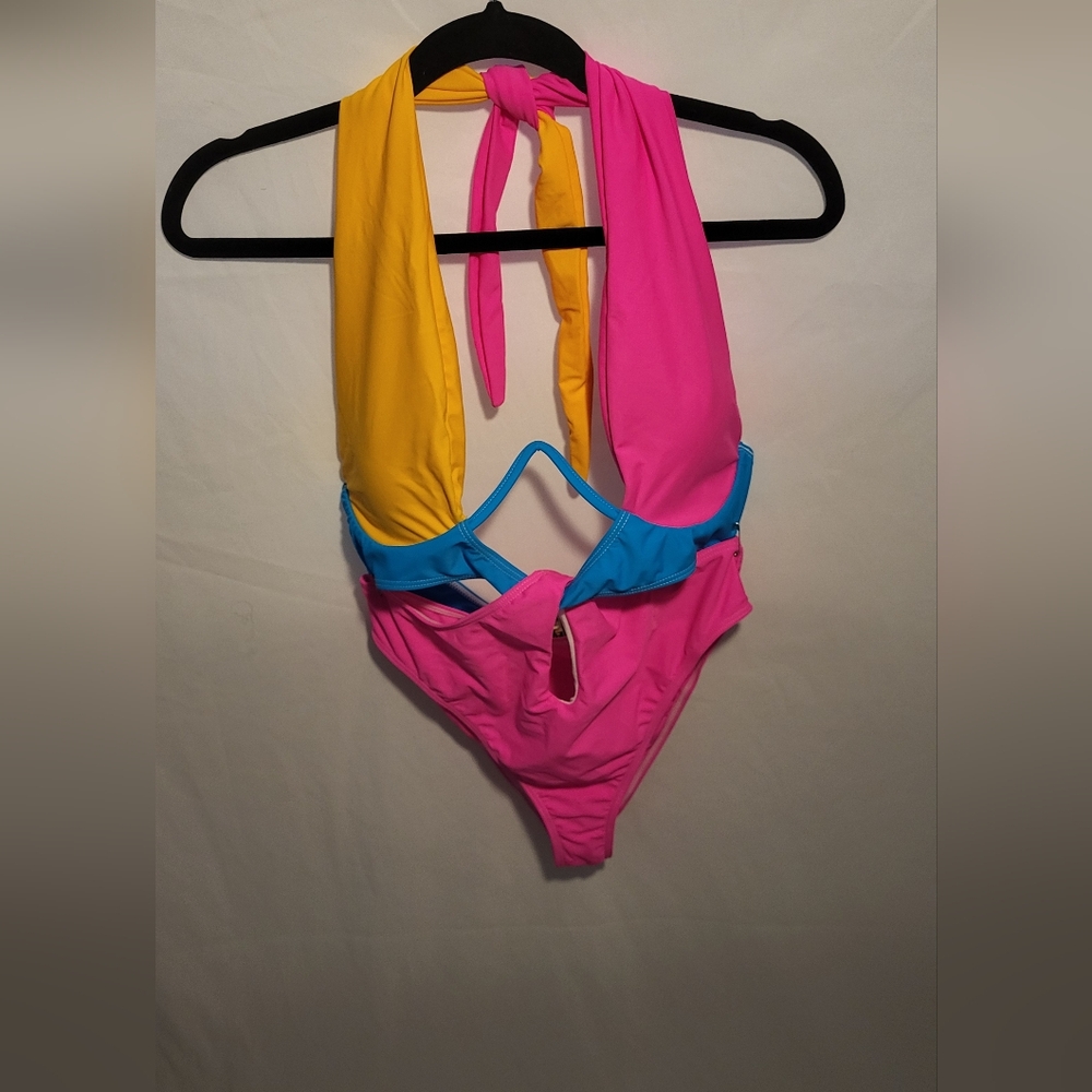 Pink and Yellow Colorblock Swimsuit
